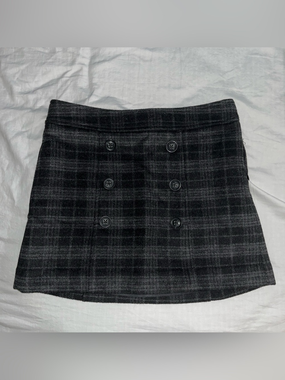 GAP Vintage wool viscose black & gray plaid mini skirt with double buttons